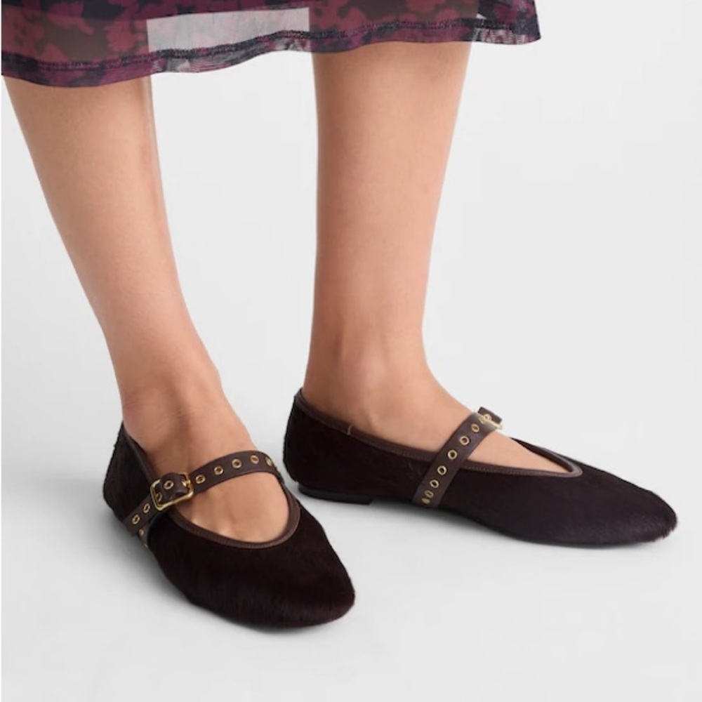 Madewell NWOB The Remy Mary Jane Flat in Calf Hair Raisin Brown 9 NX038 Sold out